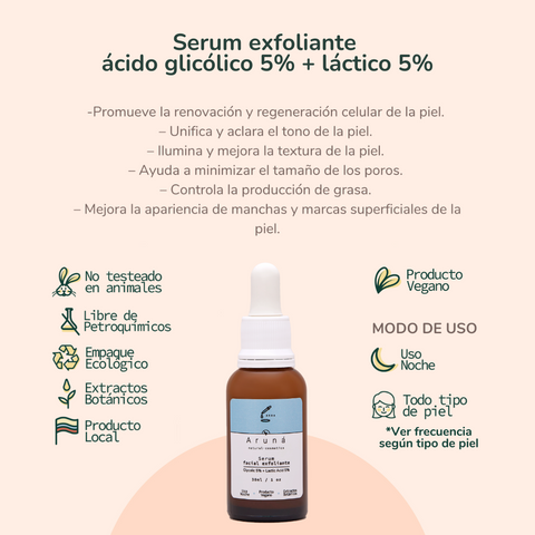 Serum exfoliante ácido glicólico 5% + láctico 5%